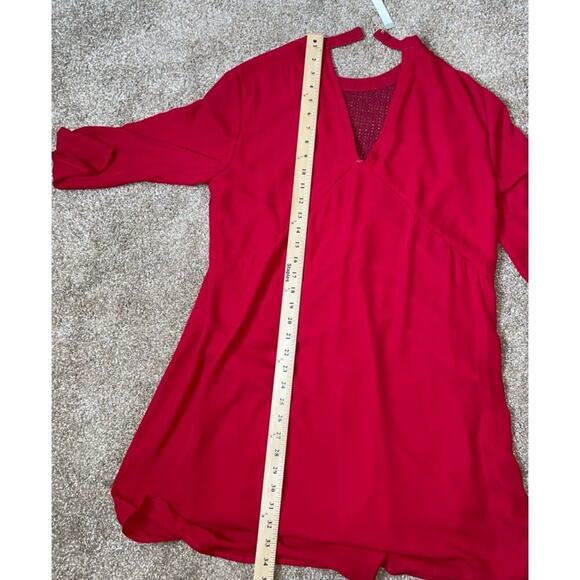 Staccato red dress boxy mini 3/4 sleeve loose fitting roll tab sleeves SZ L - Picture 4 of 9